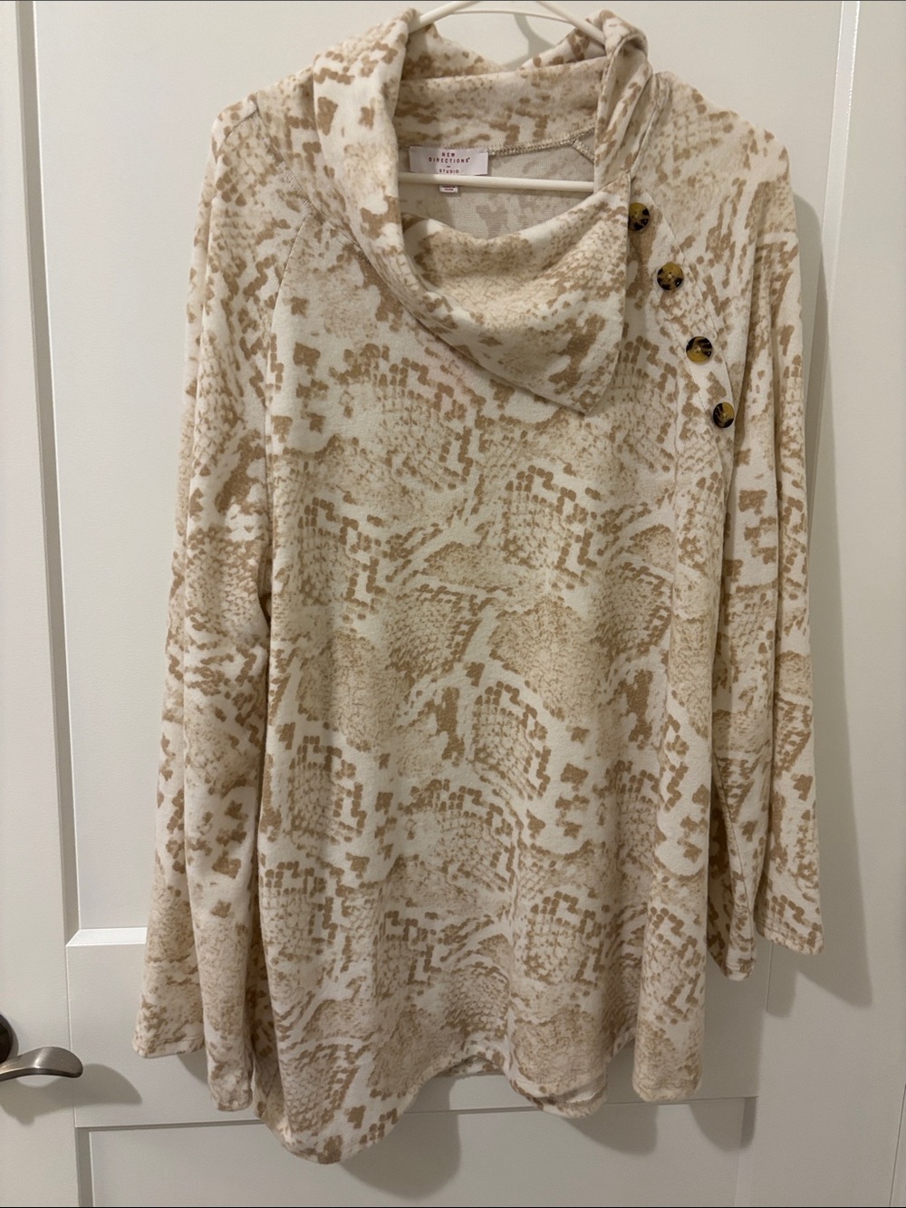 new directions Cream and Tan Cowl Neck Animal Print Sweater